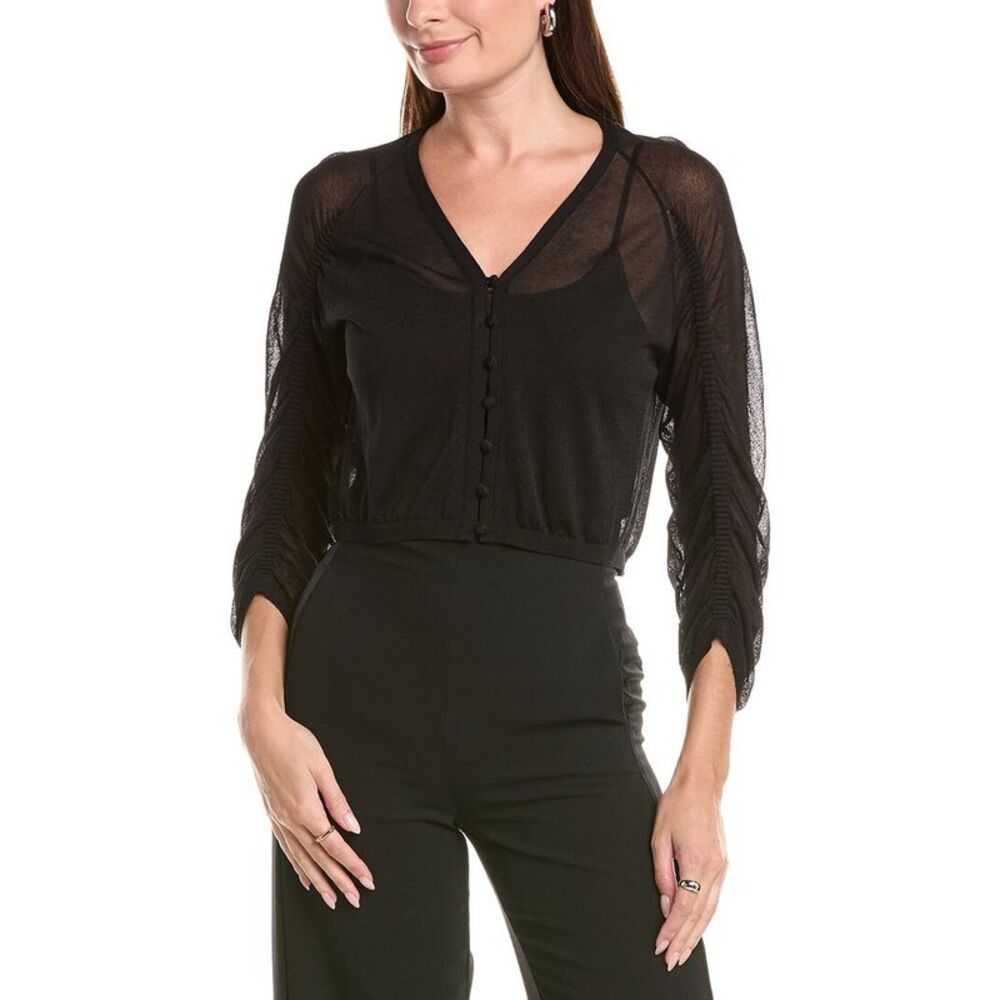 Lafayette 148 New York Womens Ruched Silk-Blend Sweater, Black